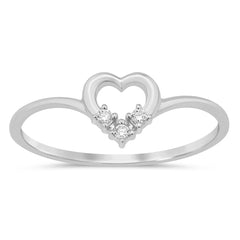 .04ct G SI 14K White Gold Heart Shape Diamond Band Ring Size 6.5