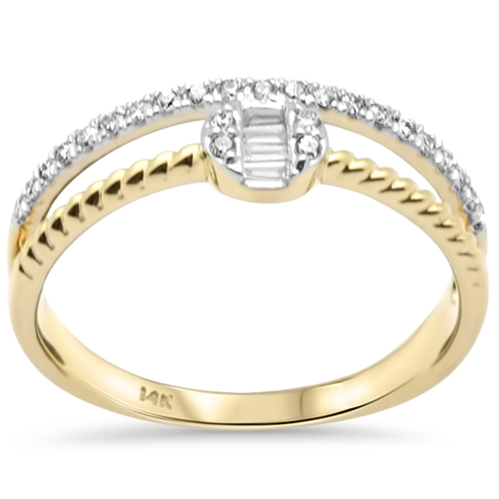 SPECIAL! .17ct G SI 14K Yellow Gold Round & Baguette Diamond Beaded Band Ring Size 6.5