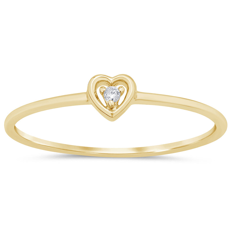 .01ct G SI 14K Yellow Gold Diamond Heart Shape Diamond Thin Band Ring Size 6.5