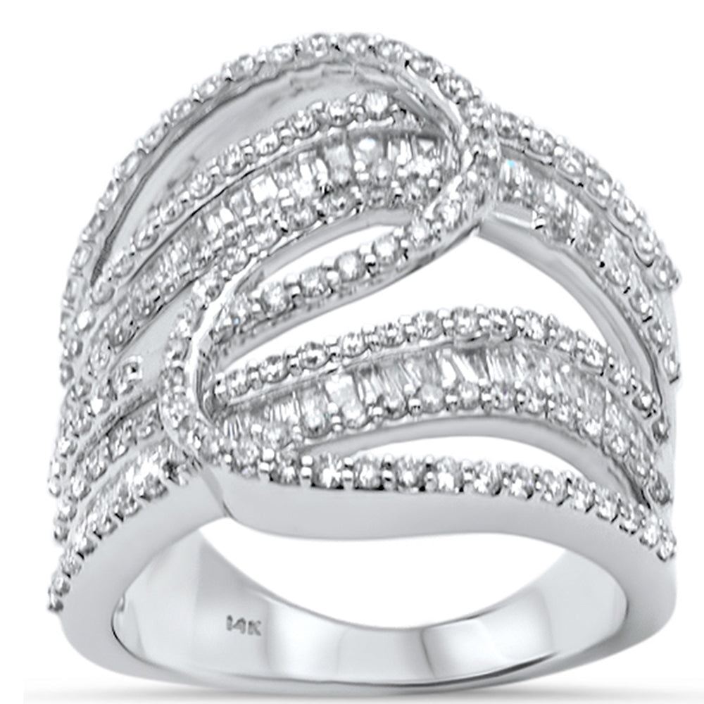 SPECIAL!1.48ct G SI 14K White Gold Diamond Round & Baguette Band Ring Size 6.5