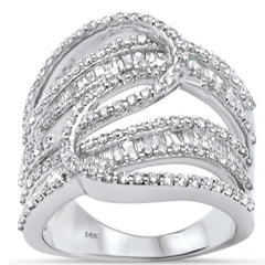SPECIAL!1.48ct G SI 14K White Gold Diamond Round & Baguette Band Ring Size 6.5