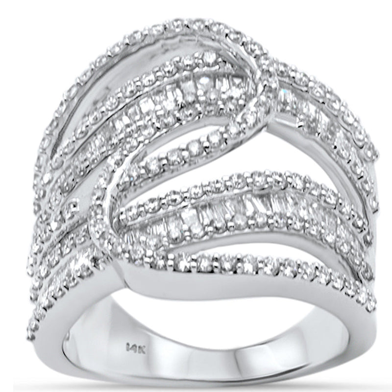 SPECIAL!1.48ct G SI 14K White Gold Diamond Round & Baguette Band Ring Size 6.5