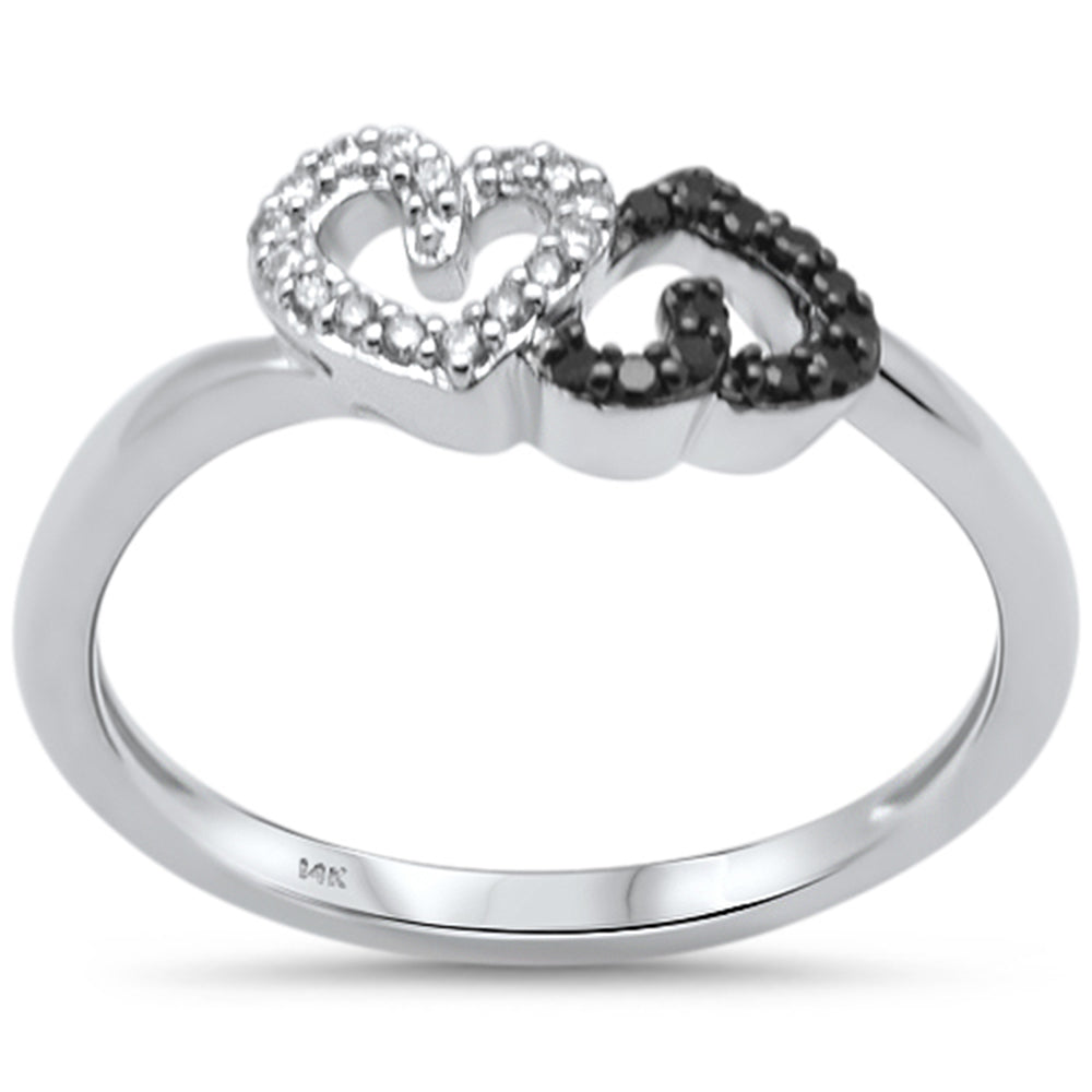 .13ct G SI 14K White Gold White & Black Diamond Heart Band Ring Size 6.5