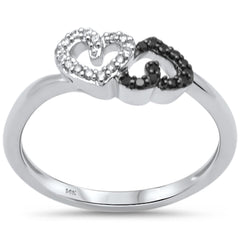 .13ct G SI 14K White Gold White & Black Diamond Heart Band Ring Size 6.5