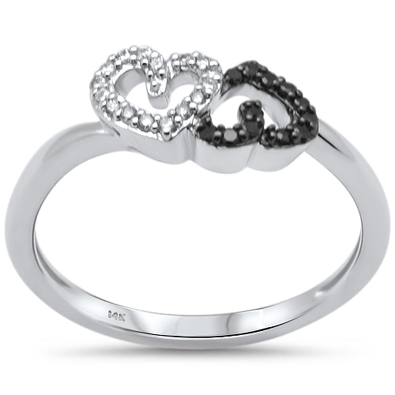 .13ct G SI 14K White Gold White & Black Diamond Heart Band Ring Size 6.5