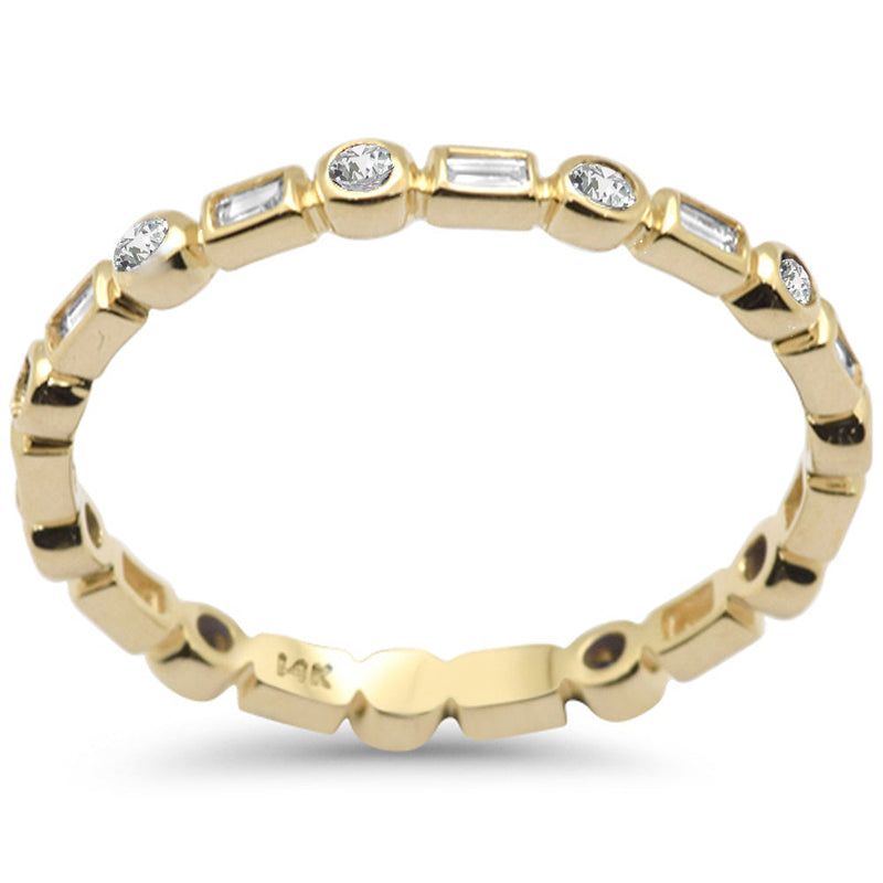 SPECIAL!.28ct G SI 14K Yellow Gold Diamond Round & Baguette Eternity Band Ring Size 6.5