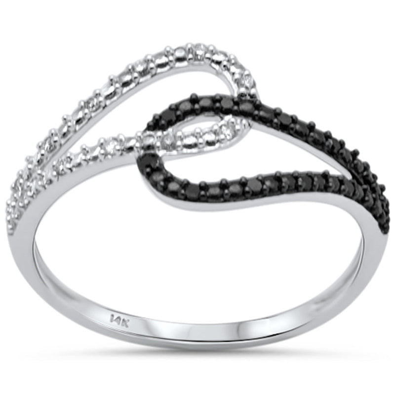 .10ct G SI 14K White Gold White & Black Diamond Band Ring Size 6.5