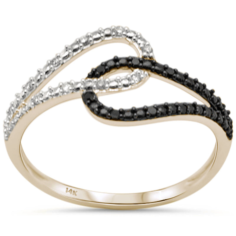 .10ct G SI 14K Yellow Gold White & Black Diamond Band Ring Size 6.5