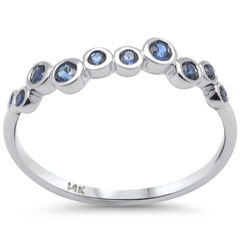 .26ct G SI 14K White Gold Blue Sapphire Gemstones Band Ring Size 6.5