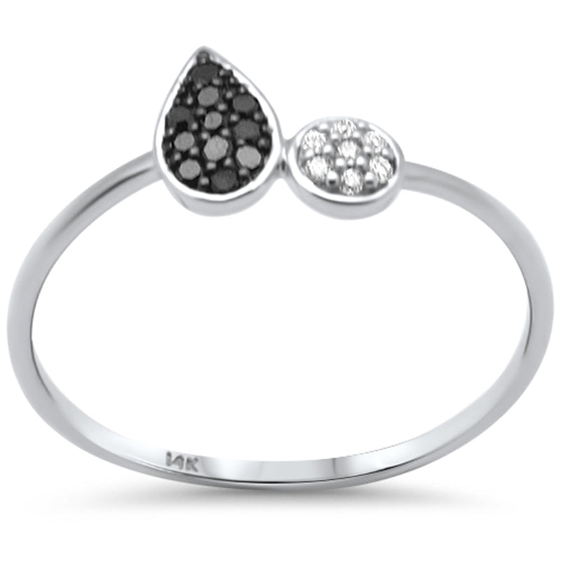 .10ct G SI 14K White Gold Pear Shaped Black & White Diamond Band Ring Size 6.5