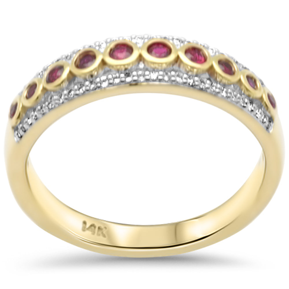 SPECIAL!.34ct G SI 14K Yellow Gold Diamond & Ruby Gemstones Band Ring Size 6.5