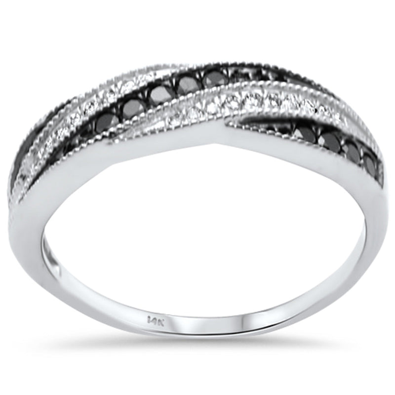SPECIAL!.30ct G SI 14K White Gold White & Black Diamond Band Ring Size 6.5