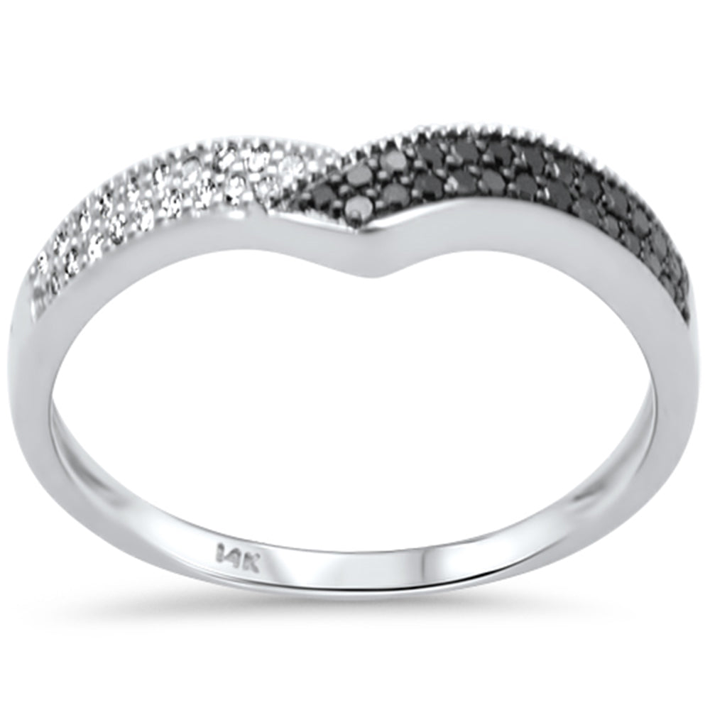.18ct G SI 14K White Gold White & Black Diamond Band Ring Size 6.5