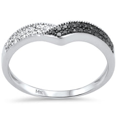 .18ct G SI 14K White Gold White & Black Diamond Band Ring Size 6.5