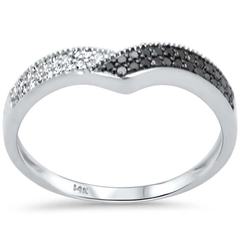 .18ct G SI 14K White Gold White & Black Diamond Band Ring Size 6.5