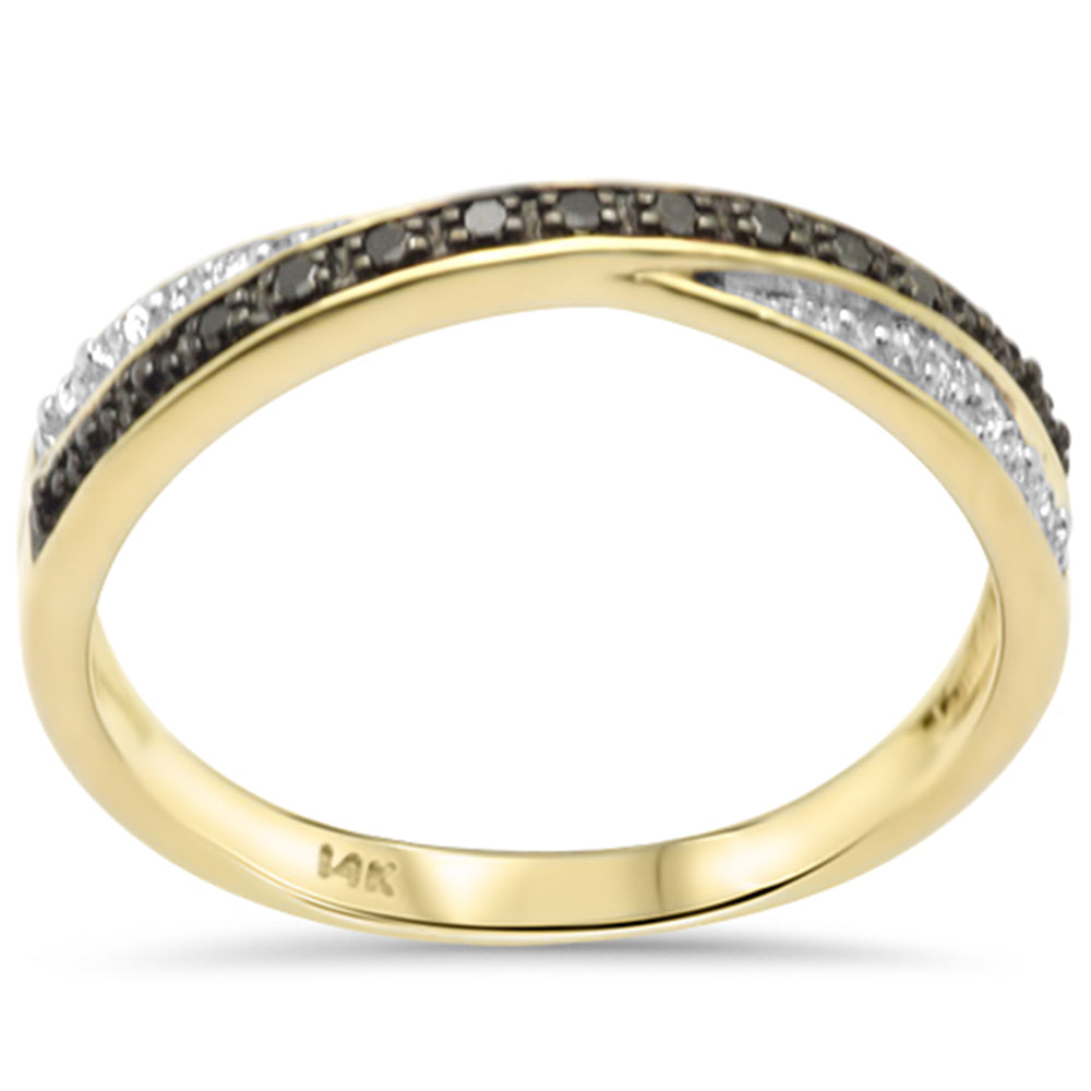 .07ct G SI 14K Yellow Gold White & Black Diamond Band Ring Size 6.5