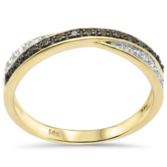 .07ct G SI 14K Yellow Gold White & Black Diamond Band Ring Size 6.5