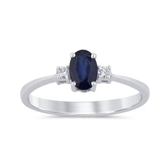 .61ct G SI 14K White Gold Diamond & Blue Sapphire Gemstones Band Ring Size 6.5