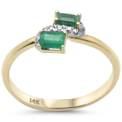 SPECIAL! .53ct G SI 14K Yellow Gold Diamond & Emerald Gemstones Band Ring  Size 6.5
