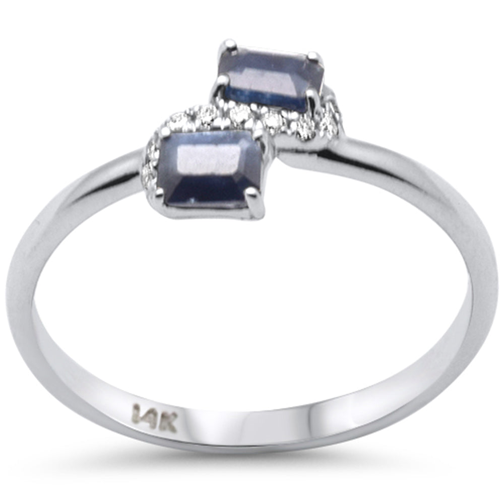 SPECIAL! .54ct G SI 14K White Gold Diamond & Blue Sapphire Gemstones Band Ring  Size 6.5