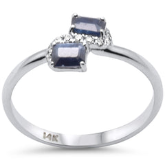 SPECIAL! .54ct G SI 14K White Gold Diamond & Blue Sapphire Gemstones Band Ring  Size 6.5