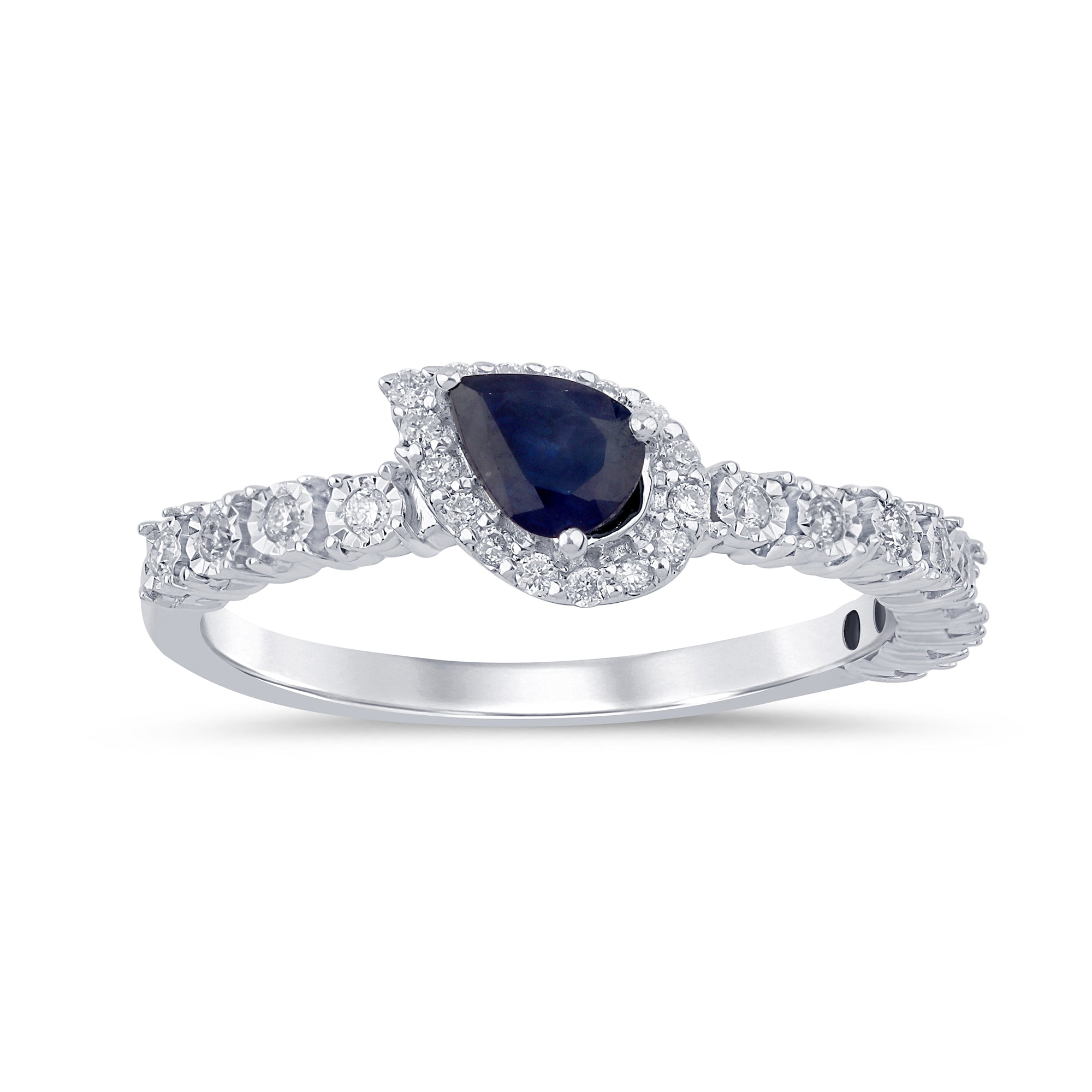 SPECIAL! .55ct G SI 14K White Gold Diamond & Pear Shape Blue Sapphire Gemstones Ring Size 6.5