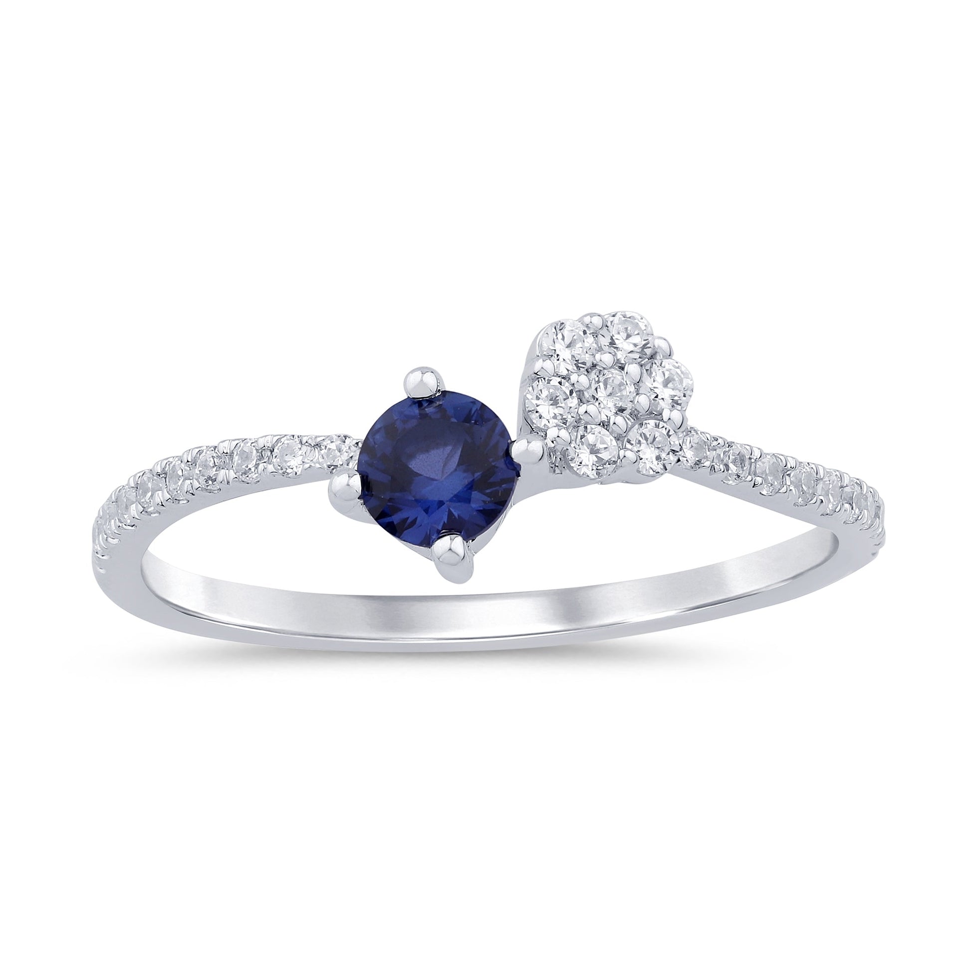 SPECIAL! .52ct G SI 14K White Gold Diamond & Blue Sapphire Gemstones Band Ring Size 6.5