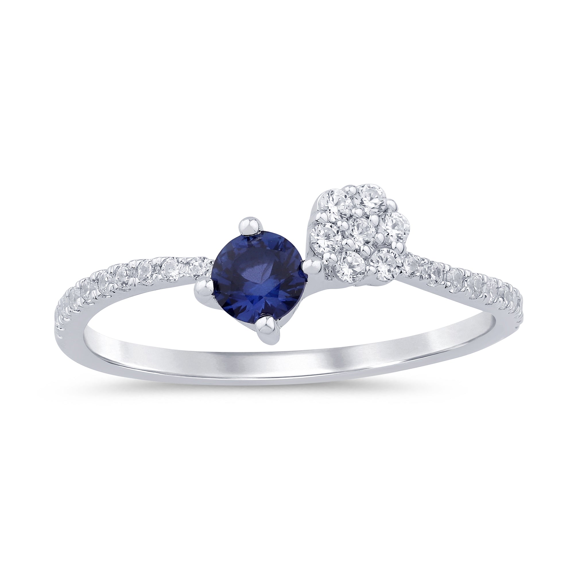 SPECIAL! .52ct G SI 14K White Gold Diamond & Blue Sapphire Gemstones Band Ring Size 6.5