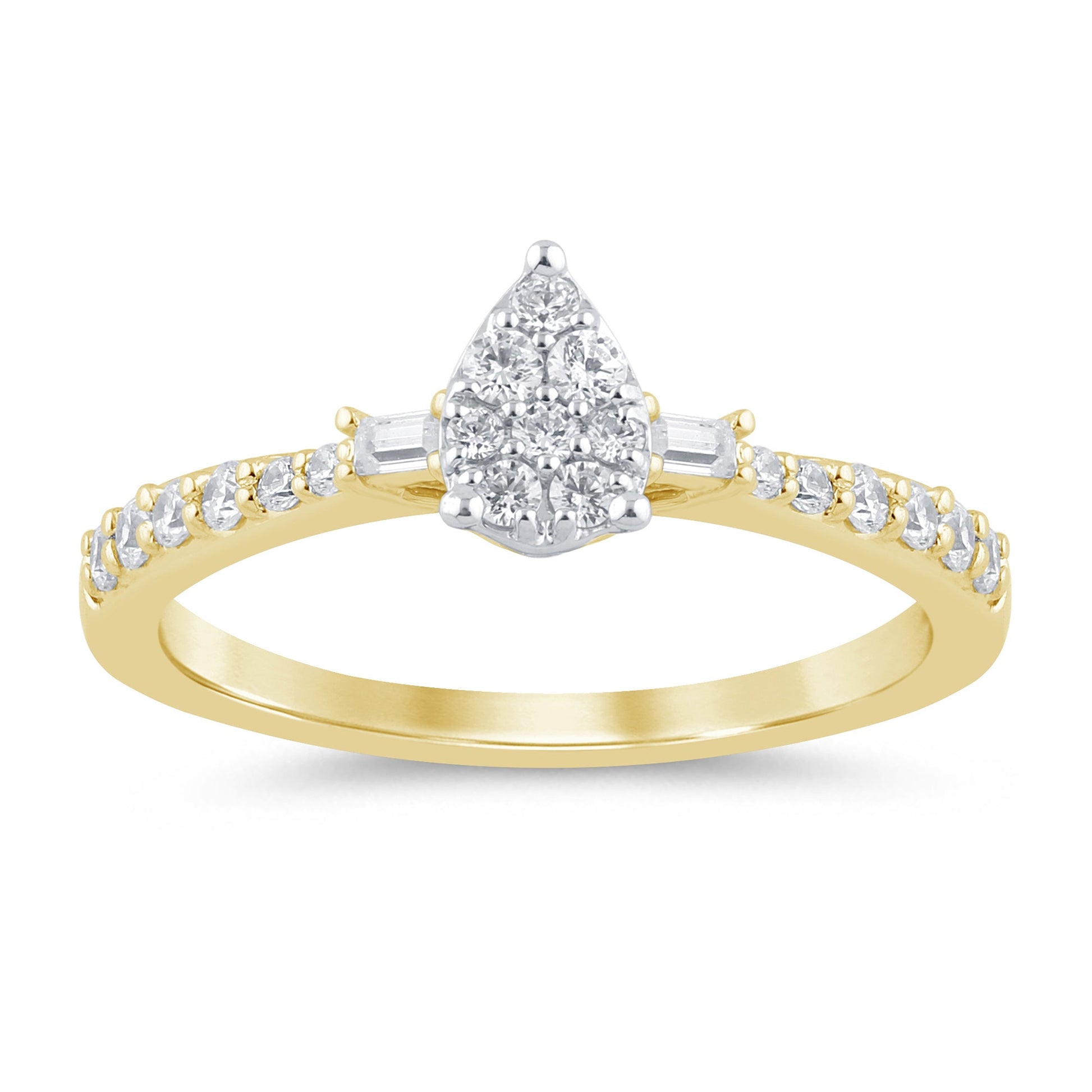 SPECIAL! .36ct G SI 14K Yellow Gold Round & Baguette Pear Shape Diamond Ring Size 6.5