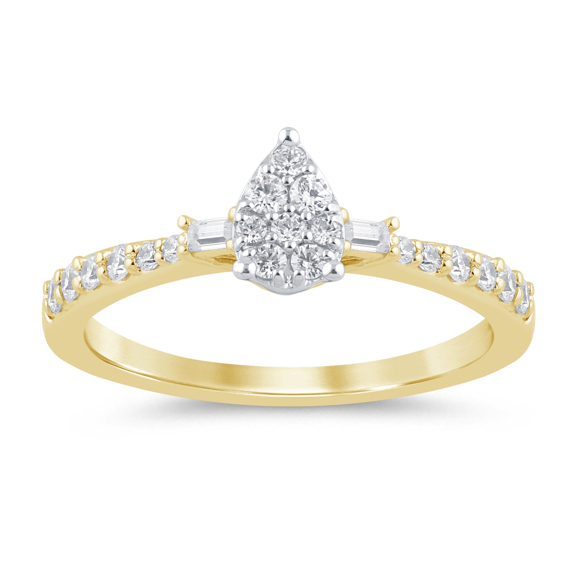 SPECIAL! .36ct G SI 14K Yellow Gold Round & Baguette Pear Shape Diamond Ring Size 6.5
