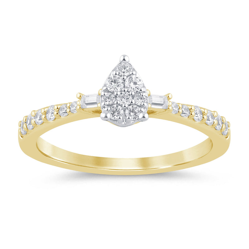 SPECIAL! .36ct G SI 14K Yellow Gold Round & Baguette Pear Shape Diamond Ring Size 6.5