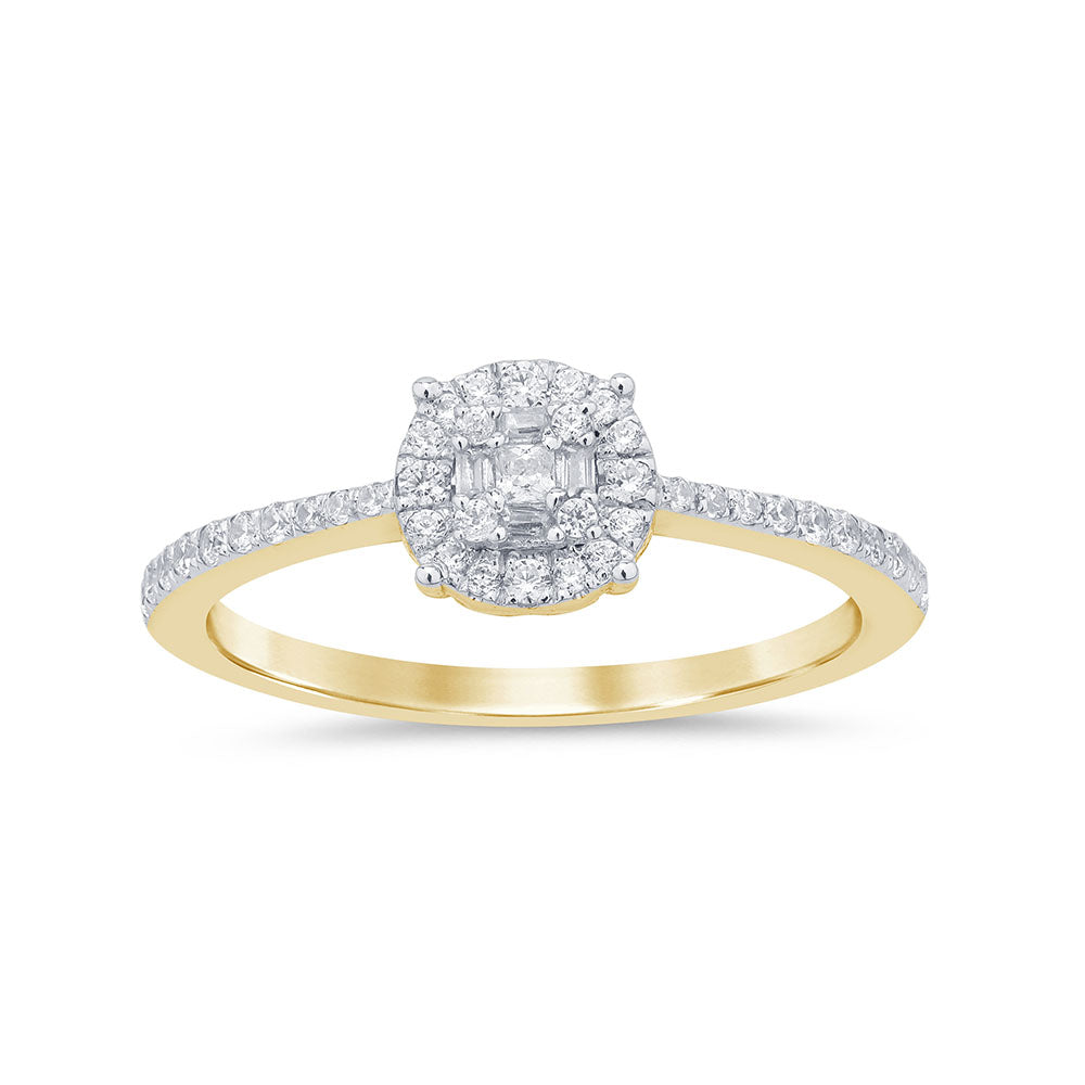 SPECIAL! .28ct G SI 14K Yellow Gold Round & Baguette Diamond Ring Size 6.5
