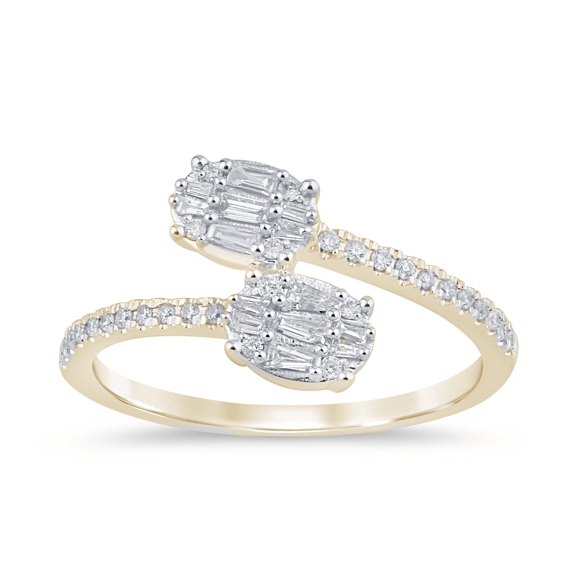 SPECIAL!.30ct G SI 14K Yellow Gold Round & Baguette Diamond Wrap Around Ring Size 6.5