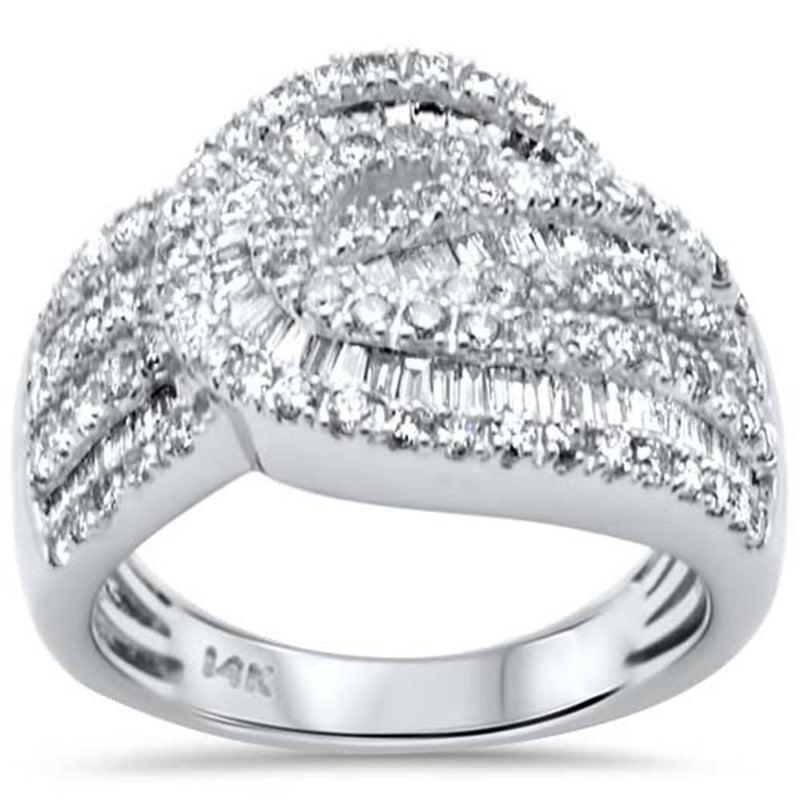 SPECIAL!1.56ct G SI 14K White Gold Round & Baguette Diamond Band Ring Size 6.5