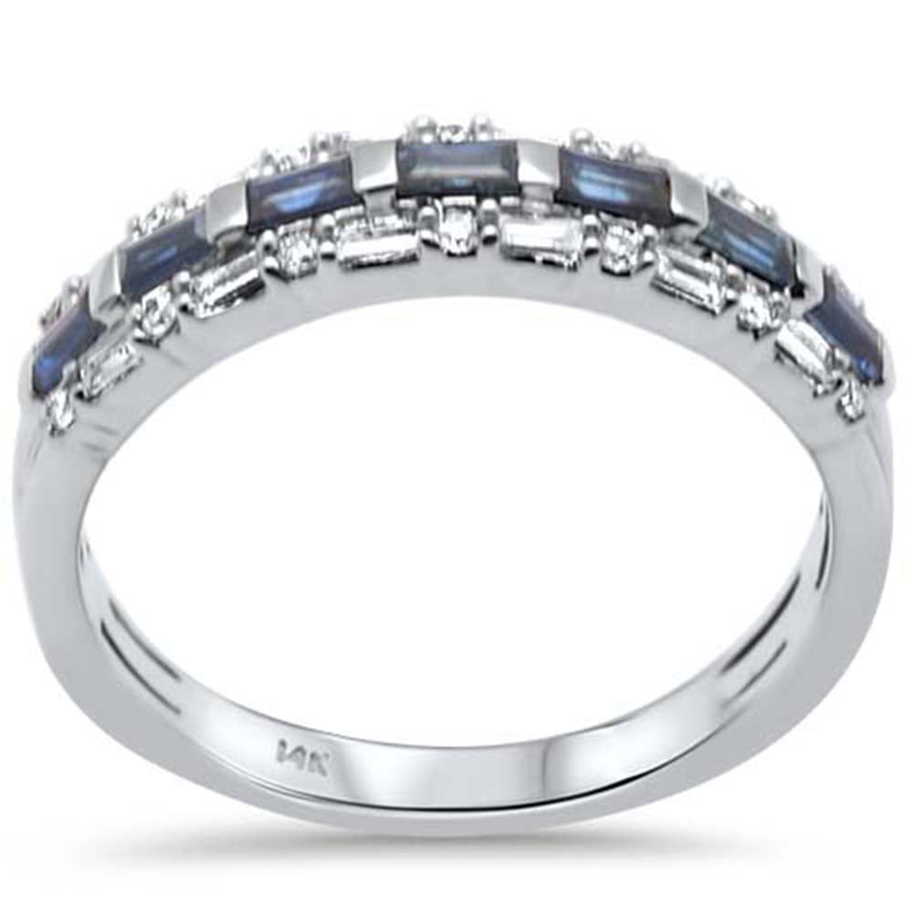 SPECIAL! .72ct G SI 14K White Gold Diamond Blue Sapphire Round & Baguette Band Ring  Size 6.5