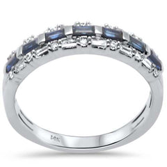 SPECIAL! .72ct G SI 14K White Gold Diamond Blue Sapphire Round & Baguette Band Ring  Size 6.5