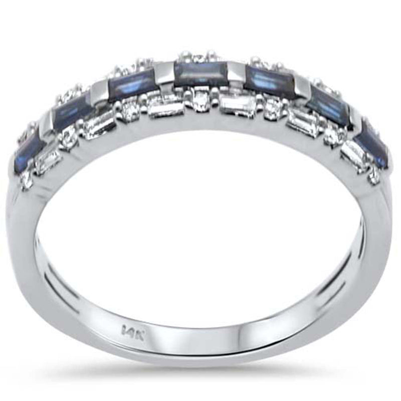 SPECIAL! .72ct G SI 14K White Gold Diamond Blue Sapphire Round & Baguette Band Ring  Size 6.5