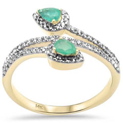 SPECIAL!.56ct G SI 14K Yellow Gold Diamond & Emerald Gemstones Wrap Around Ring  Size 6.5