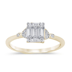 SPECIAL!.32ct G SI 14K Yellow Gold Round & Baguette Diamond Engagement Ring Size 6.5