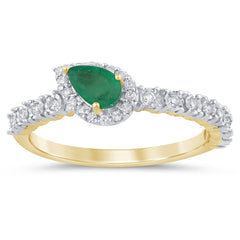 SPECIAL!.50ct G SI 14K Yellow Gold Pear Shape Diamond & Emerald Gemstone Ring  Size 6.5