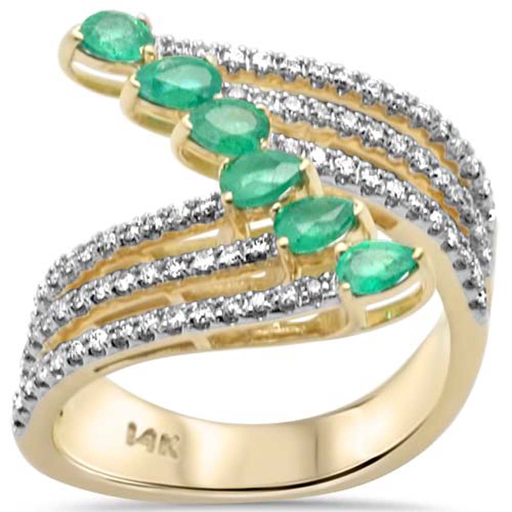 SPECIAL!1.24ct G SI 14K Yellow Gold Diamond & Emerald Gemstones Wrap Around Ring  Size 6.5