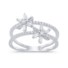 SPECIAL!.56ct G SI 14K White Gold Round & Baguette Diamond Double Open Shank Ring Size 6.5