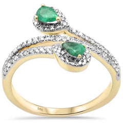 SPECIAL!.52ct G SI 14K Yellow Gold Pear Shape Diamond & Emerald Gemstone Wrap Around Ring  Size 6.5