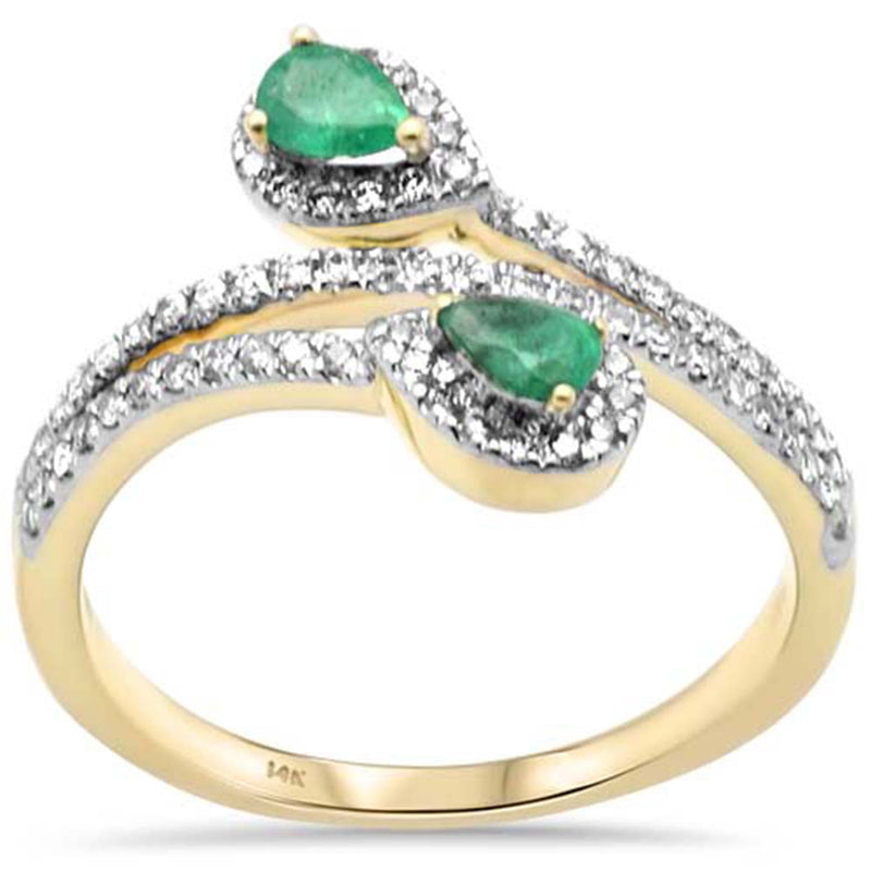 SPECIAL!.52ct G SI 14K Yellow Gold Pear Shape Diamond & Emerald Gemstone Wrap Around Ring  Size 6.5