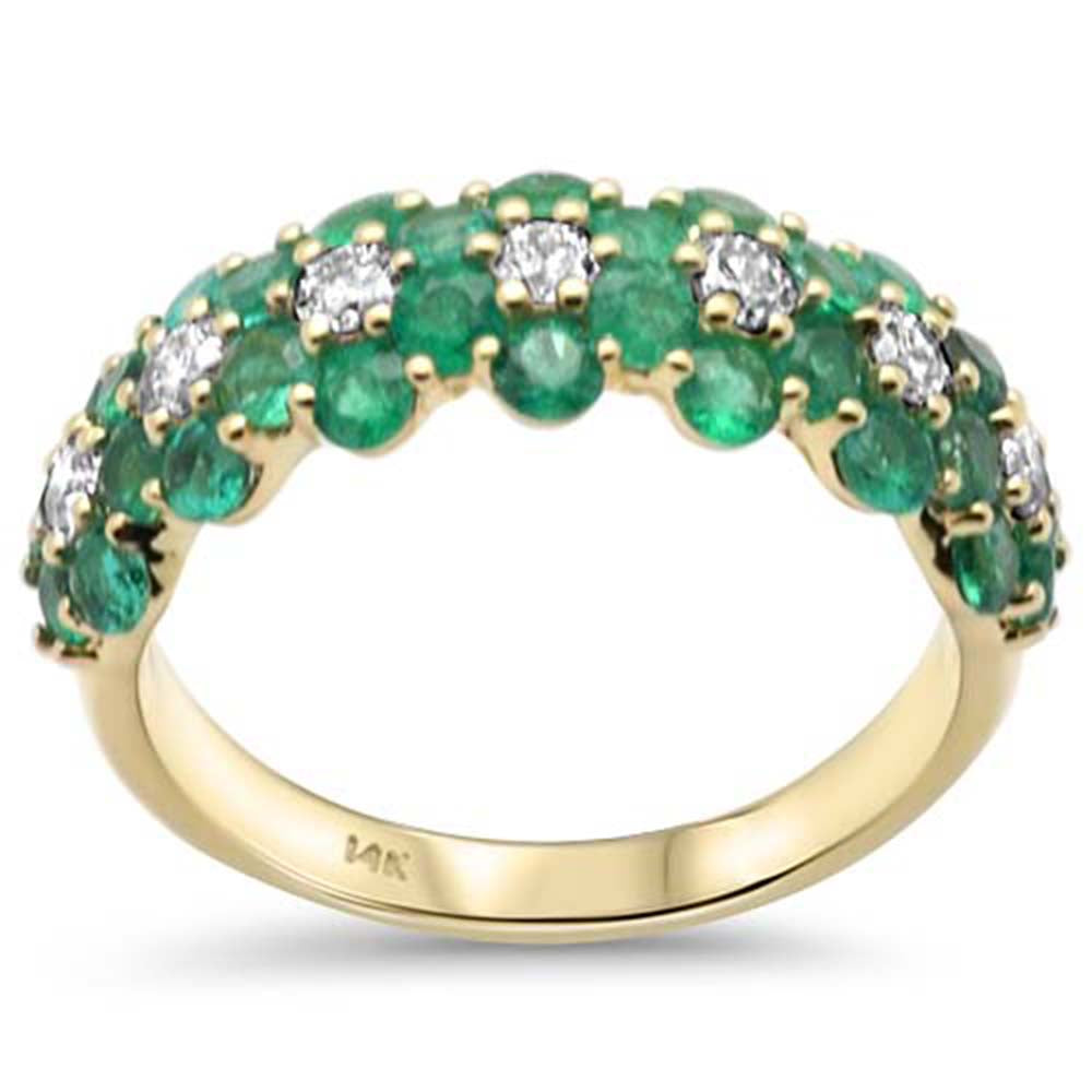 SPECIAL!1.88ct G SI 14K Yellow Gold Diamond & Emerald Gemstones Band Ring Size 6.5