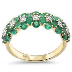 SPECIAL!1.88ct G SI 14K Yellow Gold Diamond & Emerald Gemstones Band Ring Size 6.5