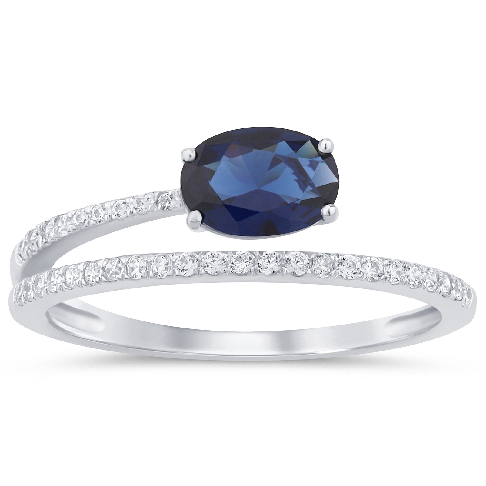 SPECIAL!1.23ct G SI 14K White Gold Diamond & Blue Sapphire Gemstone Band Ring  Size 6.5