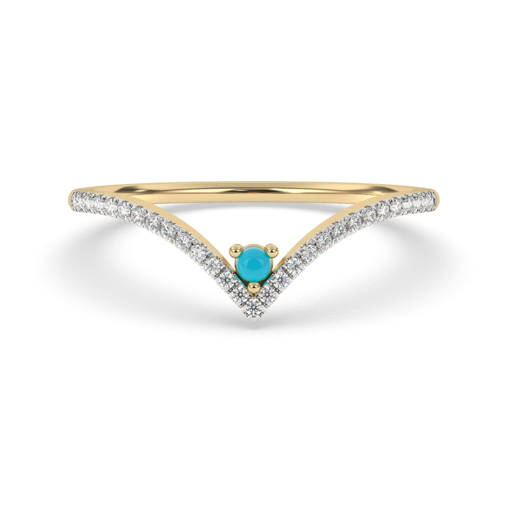 .21ct G SI 14K Yellow Gold Diamond & Turquoise Band Ring