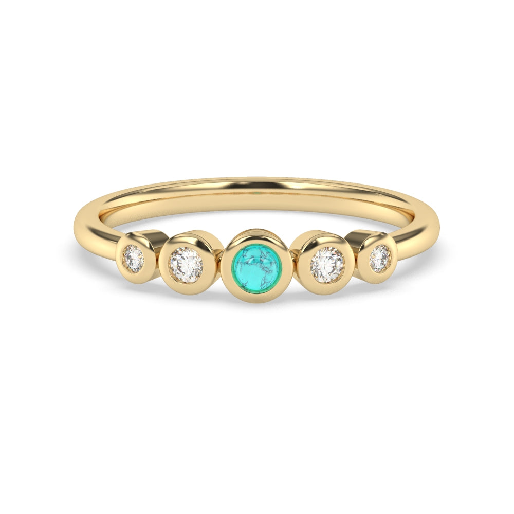 .22ct G SI 14K Yellow Gold Diamond & Turquoise Band Ring Size 7