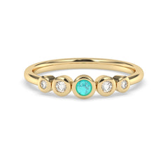 .22ct G SI 14K Yellow Gold Diamond & Turquoise Band Ring Size 7